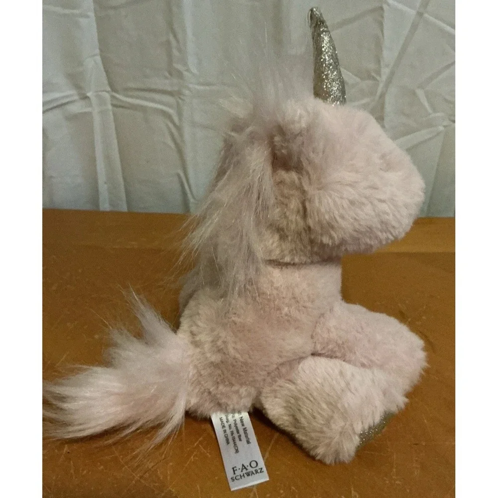 2022‎ FAO Schwarz Pink Unicorn Gold Glitter Soft Plush Stuffed Animal Toy 9